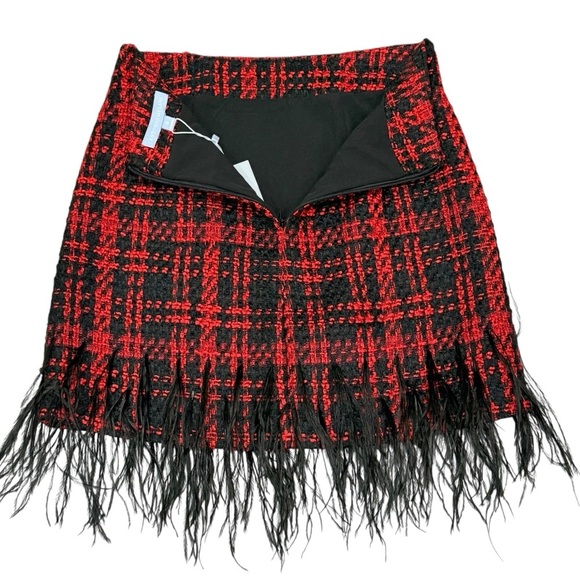 Antonio Melani Size 0 Dalia Tweed Mini Skirt Feather Fringe Hem Red Black NWT - Picture 13 of 16